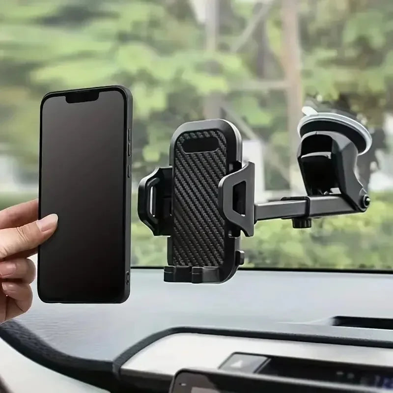 Auto-Handyhalterung mit Saugnapf am Armaturenbrett, Smartphone wird eingelegt