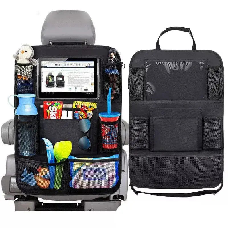Rücksitz-Organizer von vorne und von hinten, mit Tablet-Fach, Netztaschen und Trittschutz