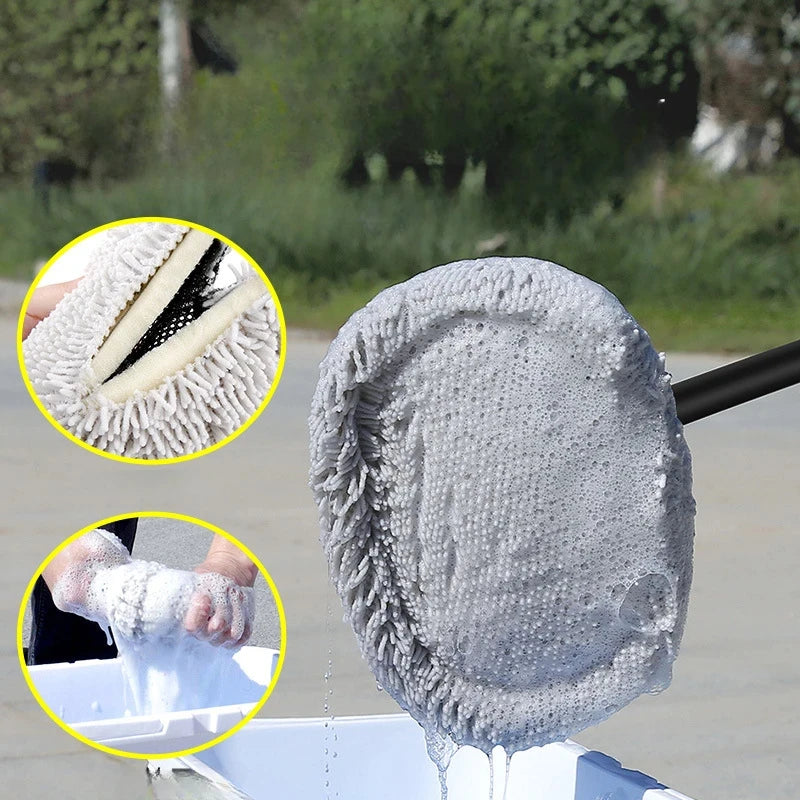 Nahaufnahme des Chenille-Bürstenkopfs mit Schaum