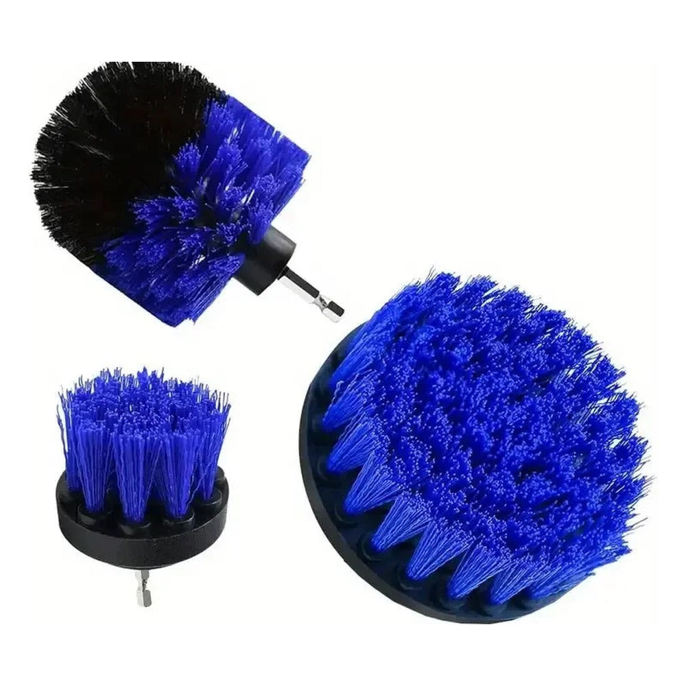 Bohrbürsten-Set in Blau mit drei Bürsten und Sechskantschaft