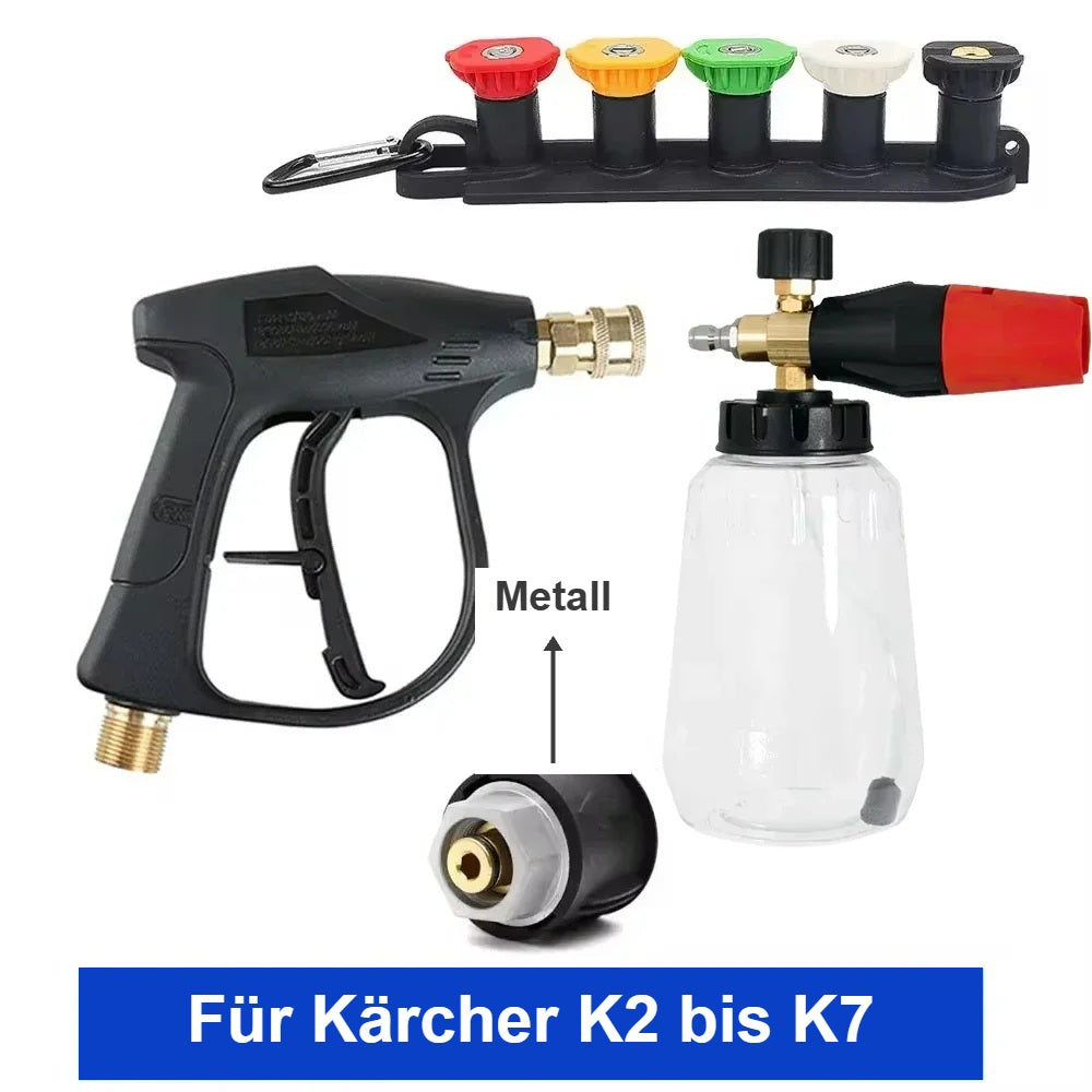 Ausführung für Kärcher K2 bis K7: Schaumkanone, Hochdruckpistole, fünf Düsen und Metall-Adapter