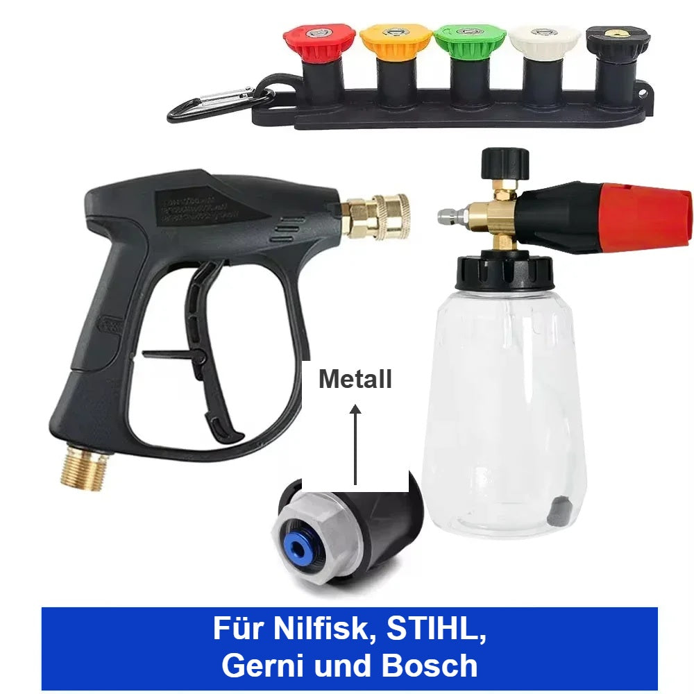Ausführung für Nilfisk, STIHL, Gerni und Bosch: Schaumkanone, Hochdruckpistole, fünf Düsen und Metall-Adapter