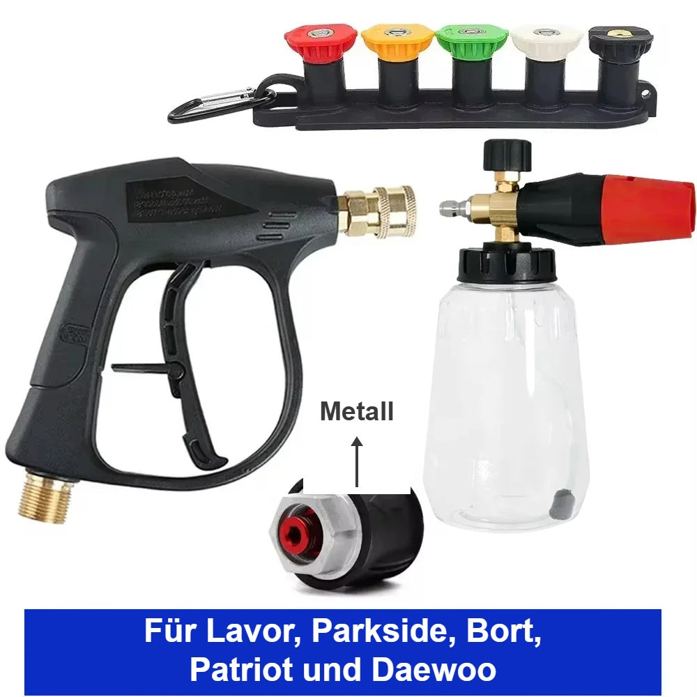 Ausführung für Lavor, Parkside, Bort, Patriot und Daewoo: Schaumkanone, Hochdruckpistole, fünf Düsen und Metall-Adapter